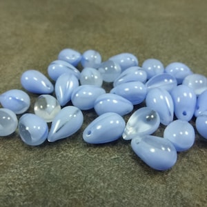 Blue/Crystal Czech Glass Teardrop Beads 9x6mm 25pc Side Drilled