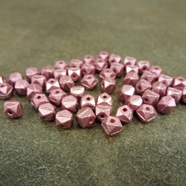 100pc Satin Metallic Rose English Cut Beads 4mm Czech Glass Faceted Antique Cut