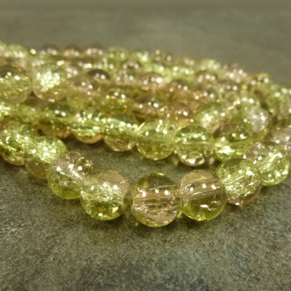 100pc Peach/Pale Green Crackle Glass Beads, 8mm Round, Budget Glass Beads