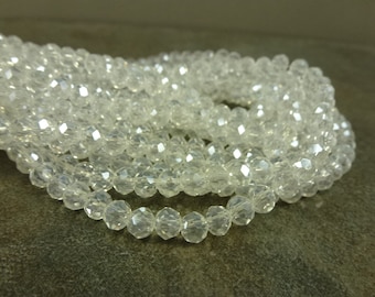 Clear Luster Faceted Rondelle Beads, Sparkly Chinese Crystal 5x6mm, 15" Strand, Glass Beads