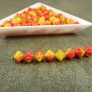 Red/Yellow Blend Czech Glass Turbine Beads 6mm 50pc Etched Pressed Glass Mulberry Saucer Rondelle