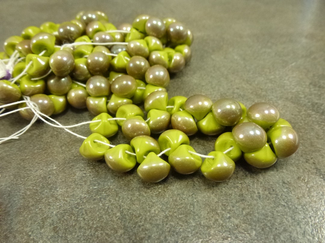 Chartreuse Celsian Mushroom Button Beads 9x8mm 25pc Czech Pressed Glass ...