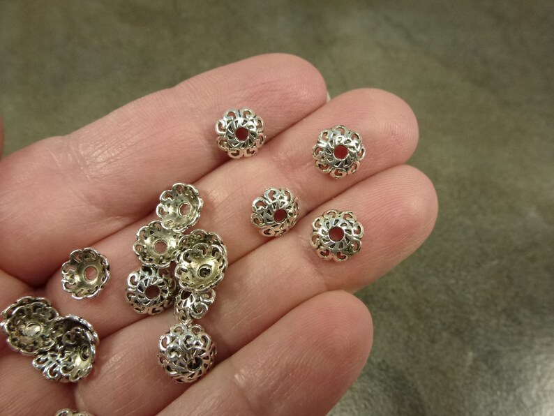8mm Geo Petal Flower Bead Cap Antiqued Silver Tone 50pc Metal Alloy Finding