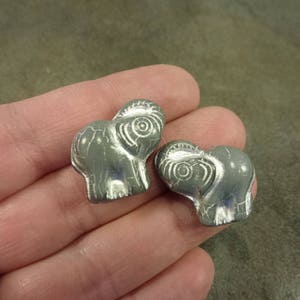 4pc Grey/Silver Elephant Czech Pressed Glass Focal Bead 20x21mm Picasso 2-Sided Thick Trunks Up for Luck