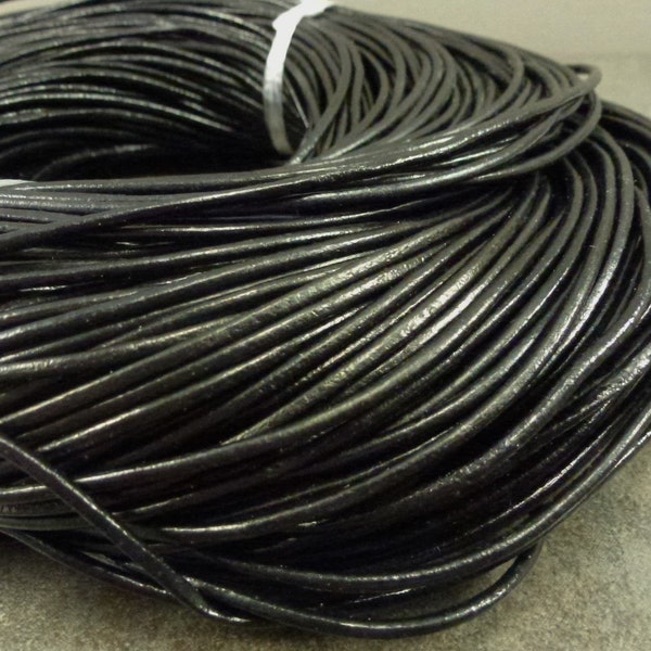 20ft. Black Cowhide Leather Cord,  2mm Diameter,  Round, Stringing Cord