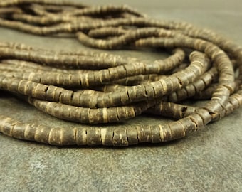 CLEARANCE 10 Strands Vintage Coco Wood Natural Dark Brown 5mm Heishi Beads 22" Strand Disc Tyre Rondelle WHOLESALE LOT