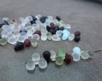 100pc Rainier Frost Mix, Czech Glass Teardrop Beads, 6x4mm, Side Drilled Drop
