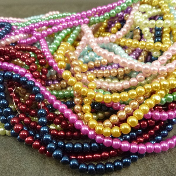 300pc 4mm Glass Pearl Beads Multi-Color Assortment Random Mix Budget Glass Round Beads