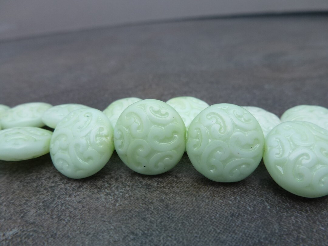 15pc Light Lime Alabaster Ornamental Coin Bead 13mm Czech Etsy