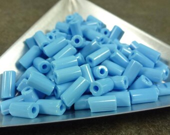 Opaque Blue 8x4mm Czech Glass Tube Seed Beads 20g Rustic Cut Cylinder