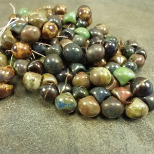 Mushroom Bead Natural Picasso Czech glass bead 9x8mm 1 strand of 25 beads