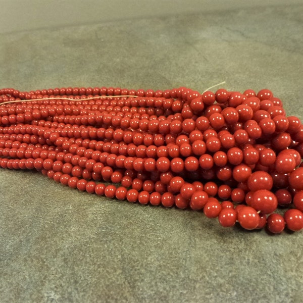 16" Graduated Strand Burnt Dark Orange-Red Vintage Lampwork Glass Round Beads 3-7 Handmade West German 1950's