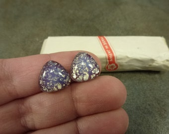 4pc Light Purple Opal/Silver Foil Vintage Japanese Glass Cabochons, 14mm Triangle, Flat Back, NO HOLES, Cherry Brand 1950's