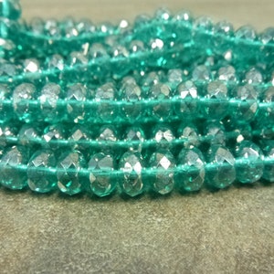 Teal Luster Gem Cut Rondelle Beads Czech Glass Firepolish 6x9mm 25pc Strand Faceted