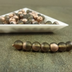Matte Smoke Topaz Capri Gold 6mm Druk Czech Glass Beads Smooth Round 50pc