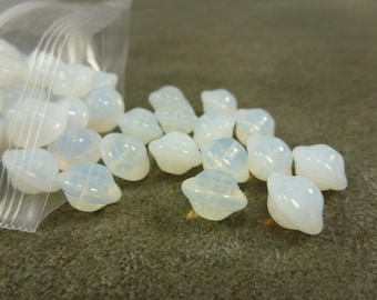 White Opal Czech Glass Saturn Saucer Beads 10x7mm 10pc Rondelle UFO
