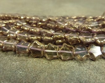 25pc Lt Amethyst/Bronze 8mm Table Cut Star Beads Czech Glass