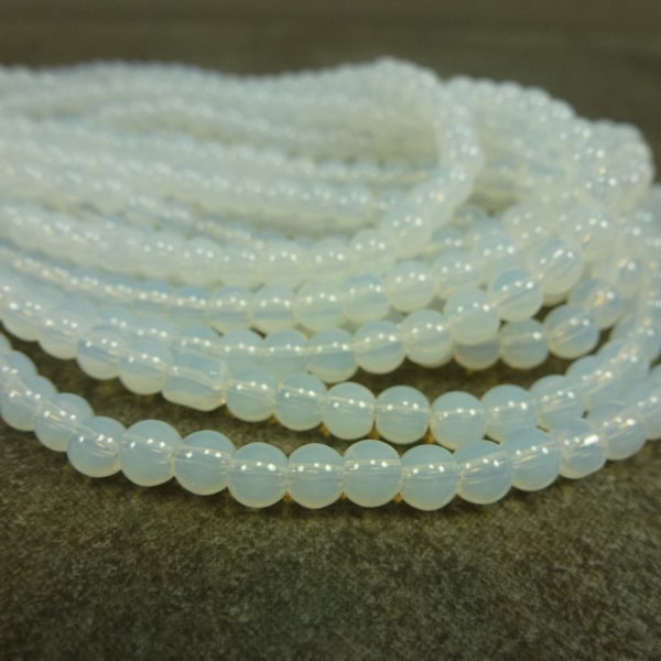 THREE STRANDS Milky White Opal 4mm Round Glass Beads 15" Strands Budget Glass Bulk Lot Wholesale Destash