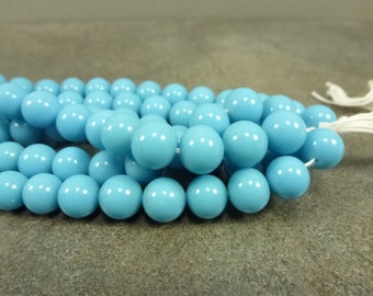 20pc Blue Vintage Japanese Glass Beads 9mm Smooth Round 1950's