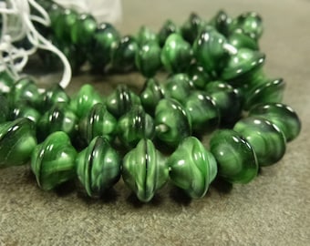 Green Tiger Swirl Czech Glass Saturn Saucer Beads 10x7mm 10pc Rondelle UFO