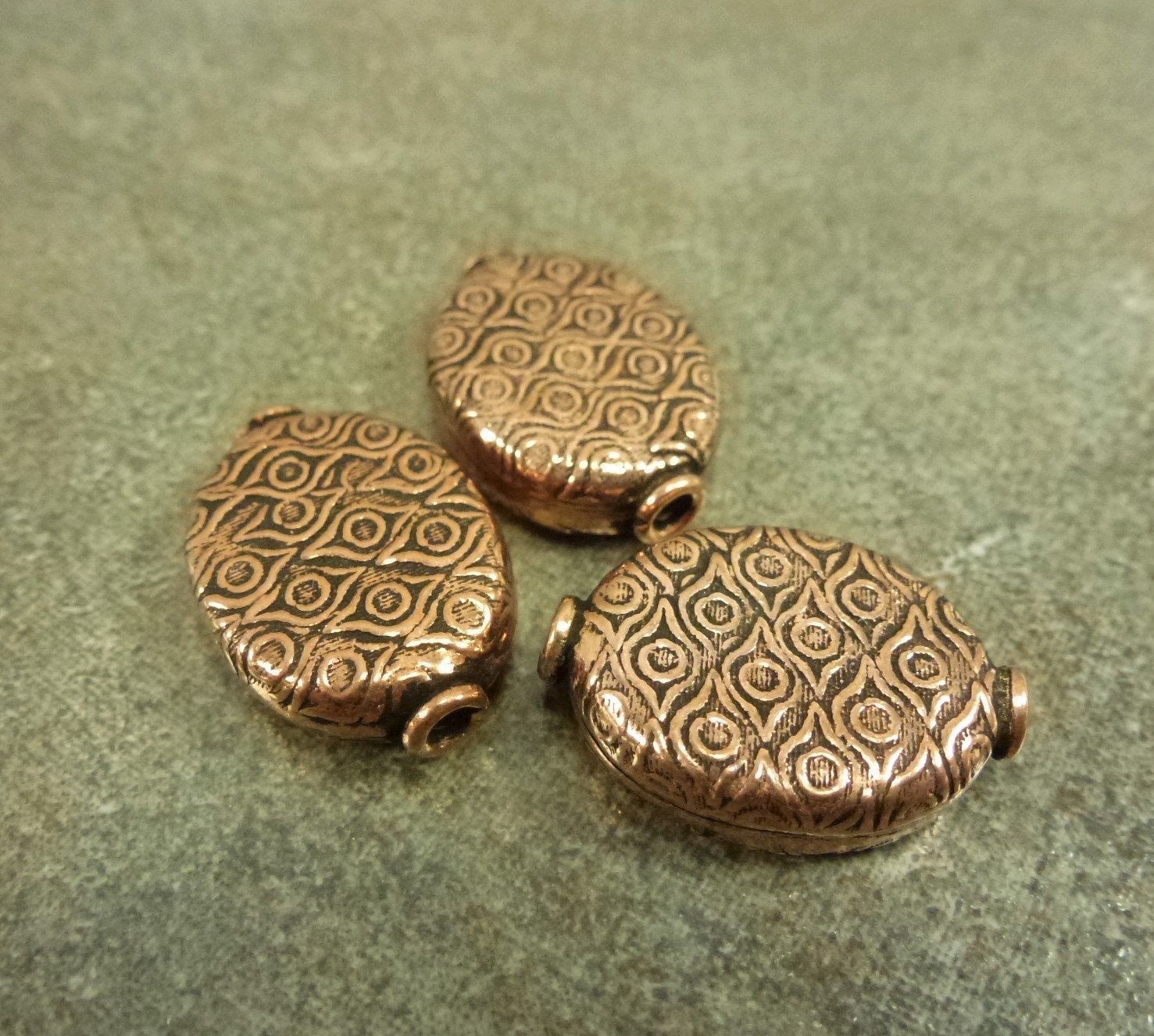 6pc copper plated brown flat oval glass beads-7538T 6pc copper plated brown flat oval glass beads-7538T