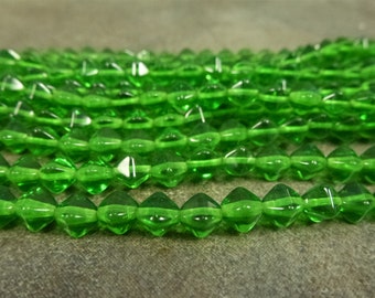 Grass Green Lucerna Bicone Beads, Czech Glass, 6mm, 50pc, Pressed Glass