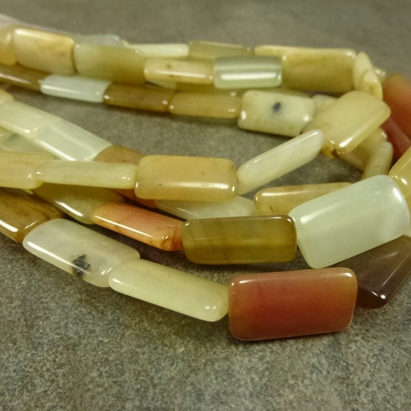 Flower 'Jade' Serpentine Natural Gemstone Beads, 16" Strand, 20x12mm Pillow, Yellow Brown Stone, Puffed Rectangle