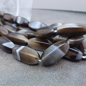 10pc Smoke Topaz/White Vintage Glass Square Oval Beads, 20x8mm, Czech Glass