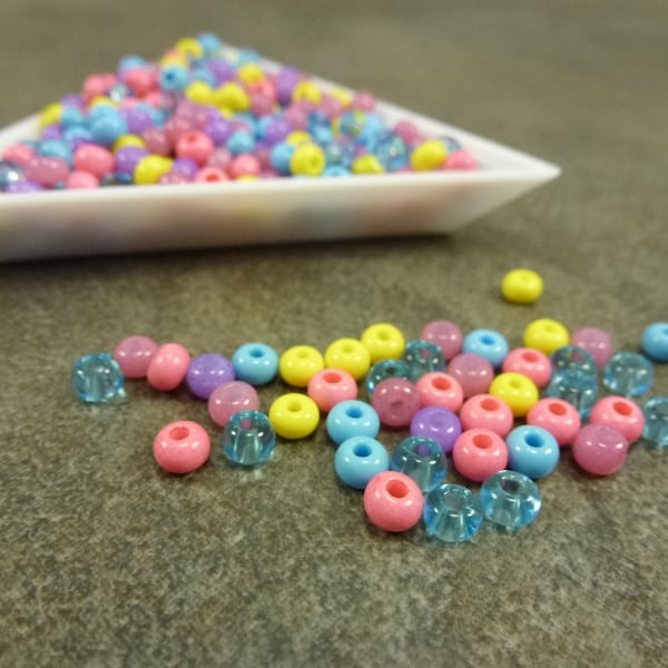 Coral Reef Mix 6/0 Perles tchèques de graines de verre 25g 4mm Rose Bleu Jaune