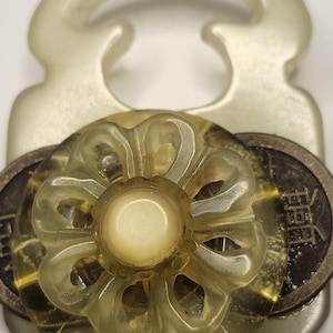 Vintage, Quartz, Chinese, Coins, Pin, converted, 38gm, 2.25 x 1.75", did not test as Jade