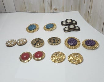 Vintage Set of 7 pairs of Shoe Clips, Various colors, gold tone, some signed