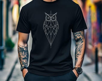 Camiseta geométrica de búho, diseño minimalista de líneas, estampado moderno de búho, camiseta de vida silvestre, regalo para amantes de las aves, arte poligonal, camiseta gráfica unisex