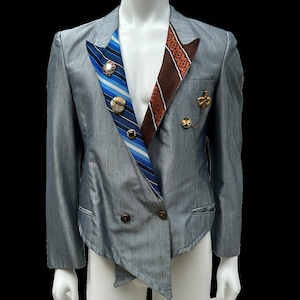 Vintage 80s customized embellished cropped jacket blazer Unisex size L or 42 men&#39;s new wave big hair party