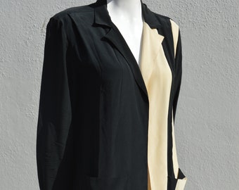 Vintage 80&#39;s color block silk jacket Cara ROBIN size M silk blazer blouse by thekaliman