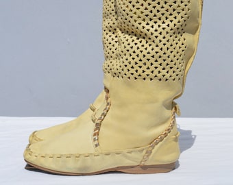 Vintage EL VAQUERO by Valerio Giuntoli moccasin Boots restored made in Italy size 38 USA 7 1/2 knee knee high boho hippie