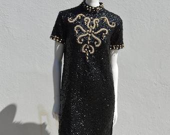 Vintage 60’s CARDUCCI dress hand beaded sequin dress party cocktail MOD Go-Go dress Medium mid century couture by thekaliman