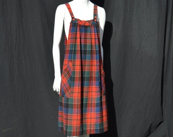 Vintage 70's Ms. CHAUS wool blend checkered APRON dress sexy size M Nova Scotia plaids apron dress by thekaliman