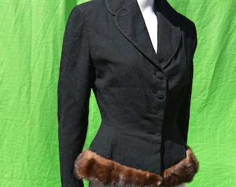 Vintage 50 LILLI ANN San Francisco jacket suit jacket blazer peplum waist mink trim tailored size M by thekaliman