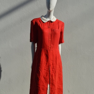 Vestido vintage de los 50' o 60's italiano de lino con el simbolo de diamante de las cartas talla grande