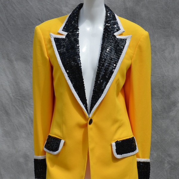 Vintage 70's Hollywood costume jacket TUX jacket sequin trim Tuxedo Ital Costume Hollywood Sz 37 UNISEX women's L entertainer MC showgirl