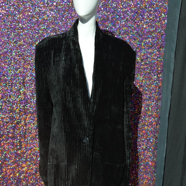 Vintage 80's CRISTINE ALBERS for Neiman Marcus boyfriend velvet velour jacket ribbed stripped pattern oversized UNISEX men's size 42