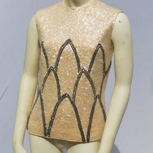 Vintage 60&#39;s all sequin beaded NITA CLAIRE&#39;S sleeveless blouse top art deco Small MOD by thekaliman