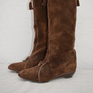 Bottes Vintage Genou Ottorino Bossi Italie 1983 - Cuir Doré Taille 37.5 - Talon Haut >7cm - Occasion