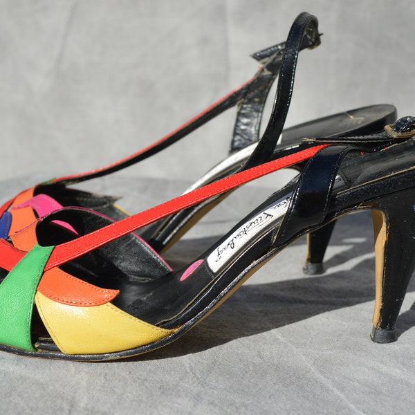 Zapatos Vintage de los 70's Disco de colores de la diseñadora Diane Von Furstenberg talla 8