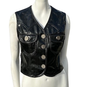 Vintage MOSCHINO Jeans biker cropped PVC top blouse Vegan size 6 sexy short sleeveless