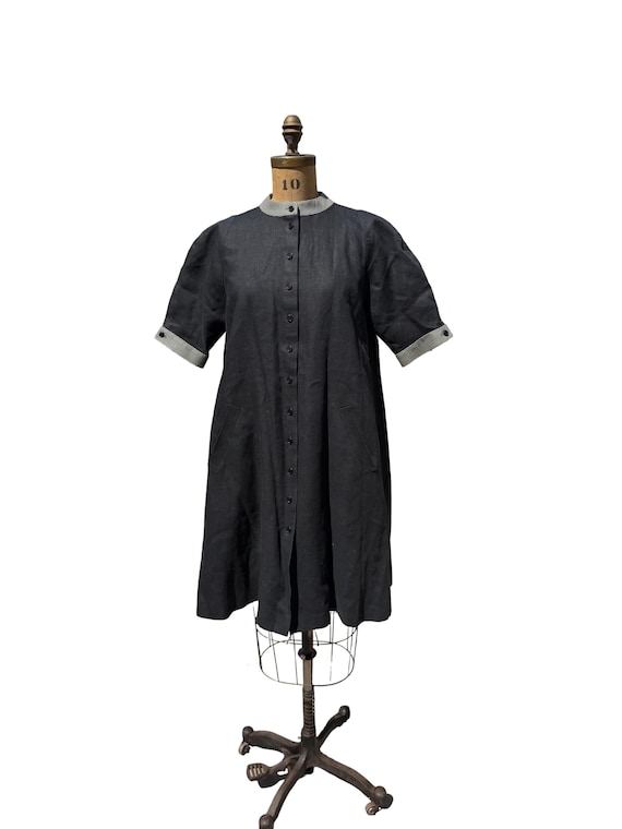 Geoffrey Beene, Vintage 70-80s GEOFFREY BEENE NYC Summer linen shirtdress ten dress A line chic high fashion American mid century design size M