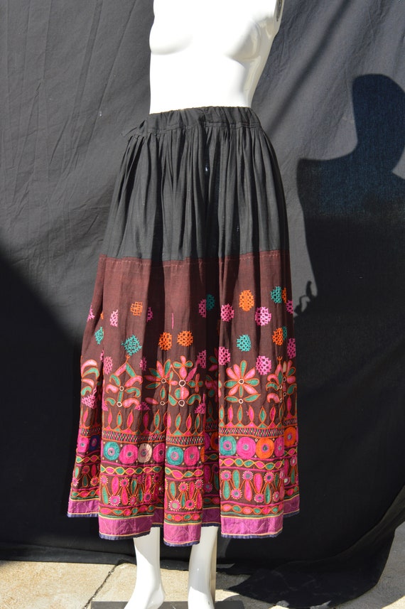 Vintage 70's hippie skirt Ethnic Embroidered Mirr… - image 7