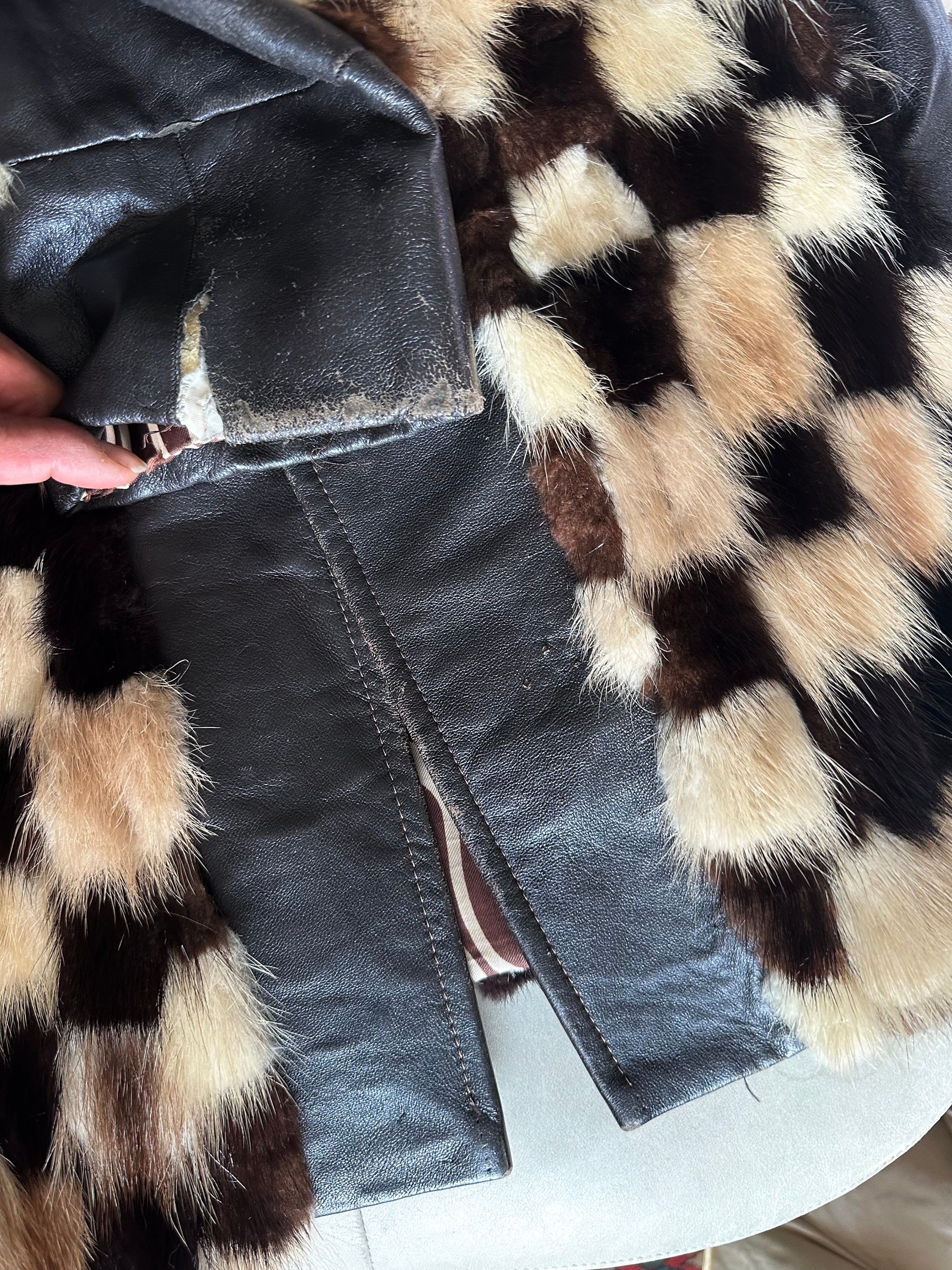 Vintage 70s ALASKAN Leather and Mink Trench Coat Checkered