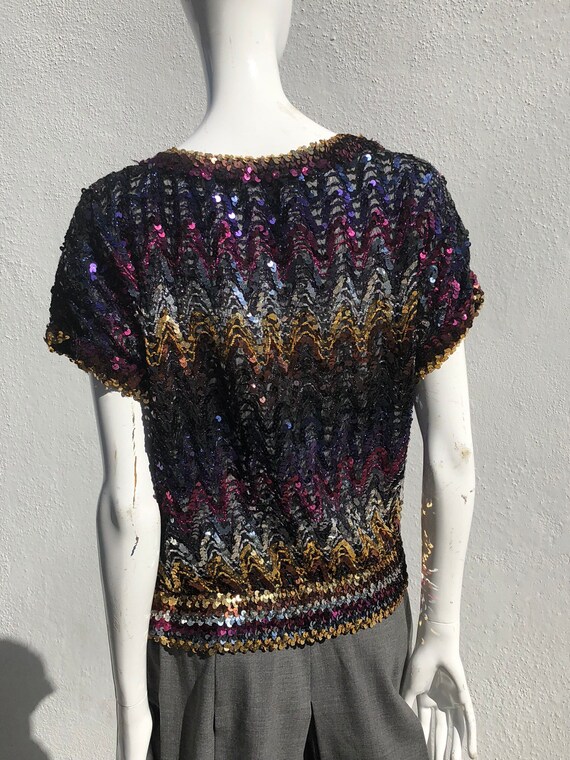 Vintage 70's DISCO sequin blouse top short sleeve… - image 4