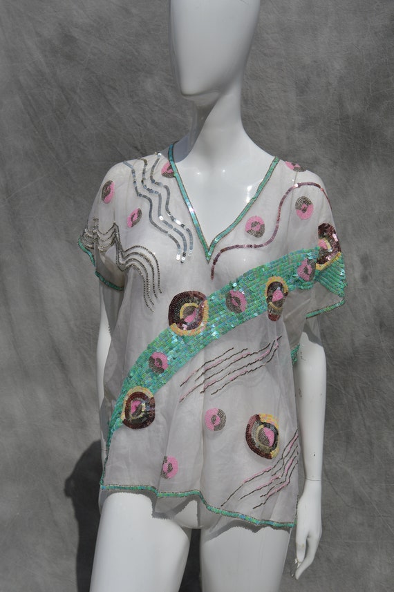 Vintage 80's ARGENTI silk blouse embroidery New De